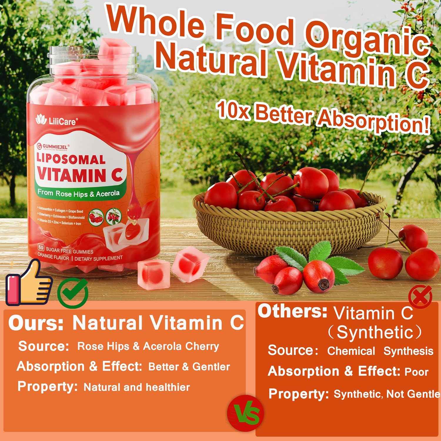 Liposomal Vitamin C 1000mg Filled Gummies for Adults & Kids 9+, 1660mg Blend w/Echinacea, Elderberry, D3, Zinc, Iron, Bioflavonoid, Astaxanthin, Natural Organic Chewable Vitamin C, Sugar Free, 2Pack