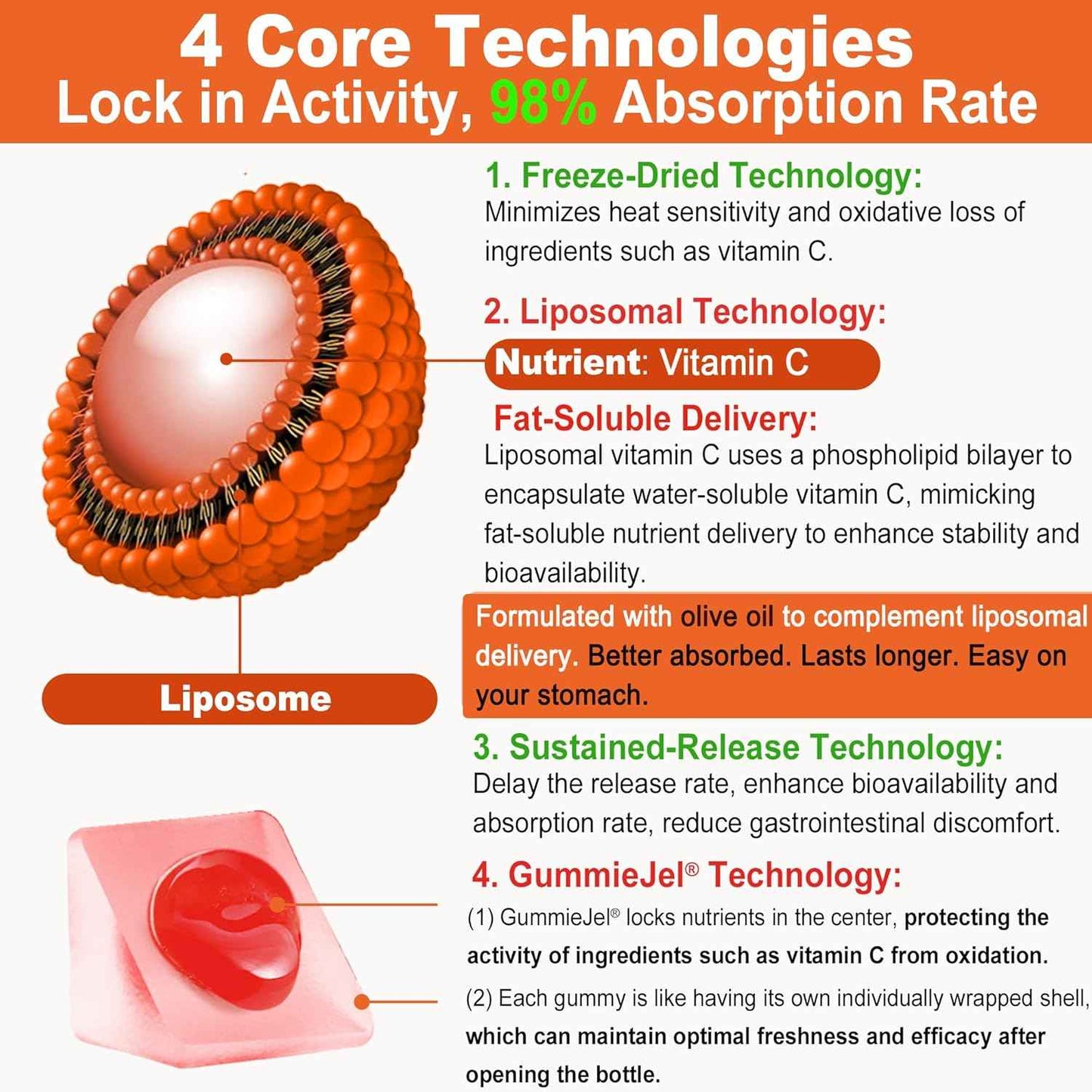Liposomal Vitamin C 1000mg Filled Gummies for Adults & Kids 9+, 1660mg Blend w/Echinacea, Elderberry, D3, Zinc, Iron, Bioflavonoid, Astaxanthin, Natural Organic Chewable Vitamin C, Sugar Free, 2Pack