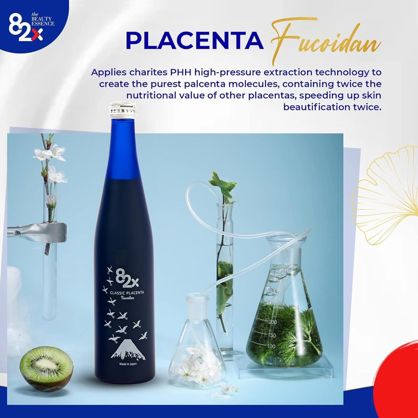 Liquid Collagen Placenta Drink with Marine Collagen Peptide - 450,000mg Placenta + 15,000mg Collagen - 82X Fucoidan Placenta Classic Supplement from Japan - Skin, Hair, Nail Support with 82 Fermented Plants