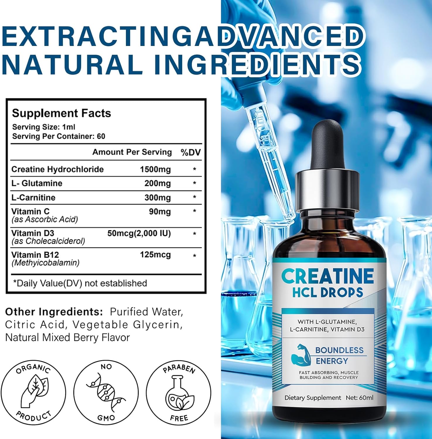 Liquid Creatine HCL Drops for Energy & Strength Boost - Weeping Willow Oil Co - 2FL.OZ