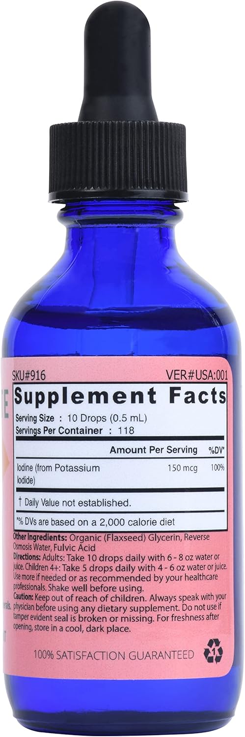 Liquid Ionic Potassium Iodide Supplement | Vegan | 150 mcg per 10 Drops | 118 Servings | Supports Thyroid Health, Energy, Immunity, Metabolism | 2 oz Glass Bottle