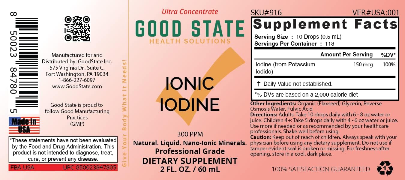 Liquid Ionic Potassium Iodide Supplement | Vegan | 150 mcg per 10 Drops | 118 Servings | Supports Thyroid Health, Energy, Immunity, Metabolism | 2 oz Glass Bottle