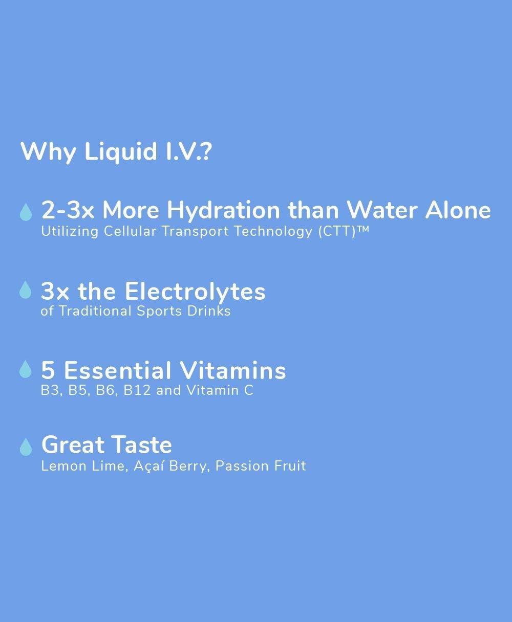 Liquid I.V. Electrolyte Powder Variety Pack - 6 Count Lemon Lime, Passion Fruit, Acai Berry - Hydration Multiplier Supplement for Water - Liquid IV Electrolytes for Dehydration Recovery