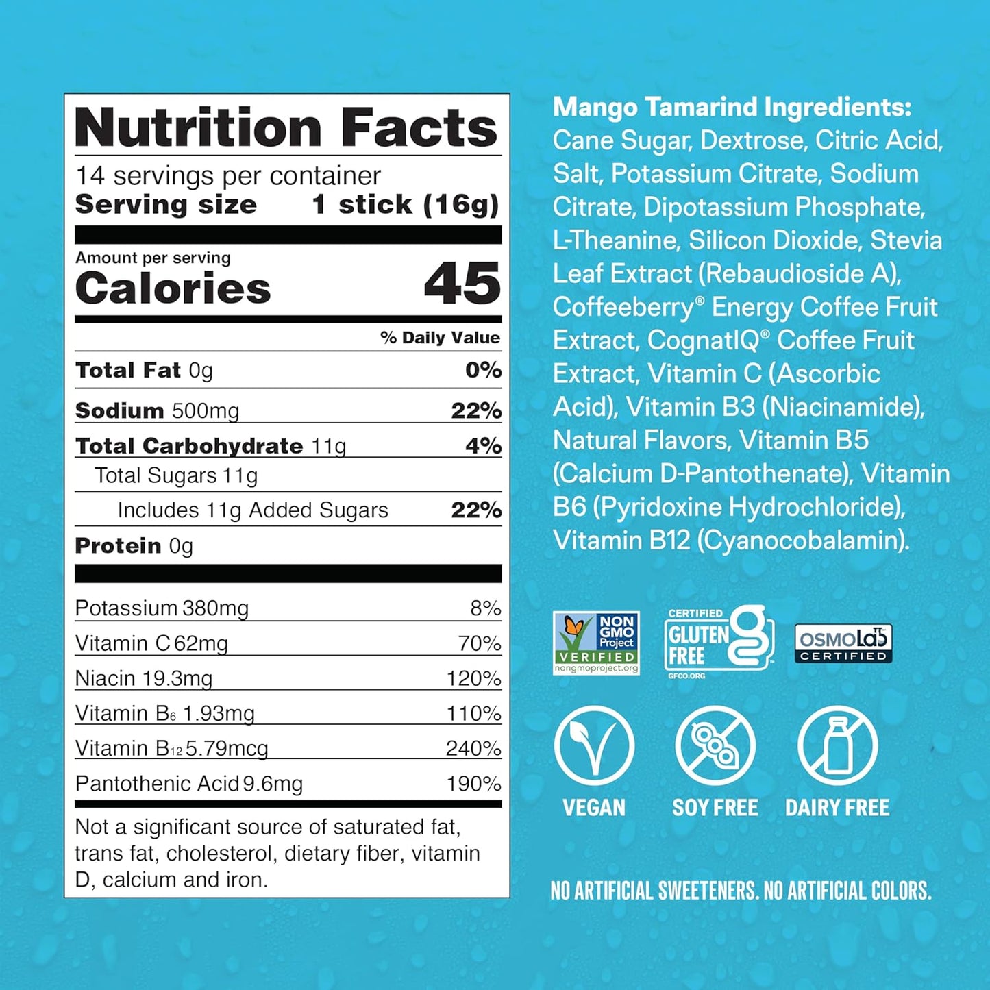 Liquid I.V.® Hydration Multiplier® +Energy Mango Tamarind Powder Packets - Electrolyte Drink Mix Sticks - Non-GMO - 14 Servings x 12 Pack