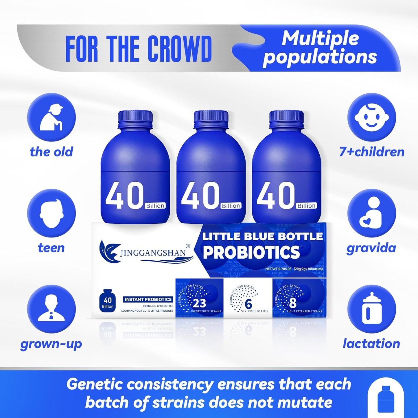 Little Blue Bottle Probiotics 40 Billion CFU - 30 Bottles, 0.7oz Each - Boosts Immune, Digestive, and Gut Health (10)