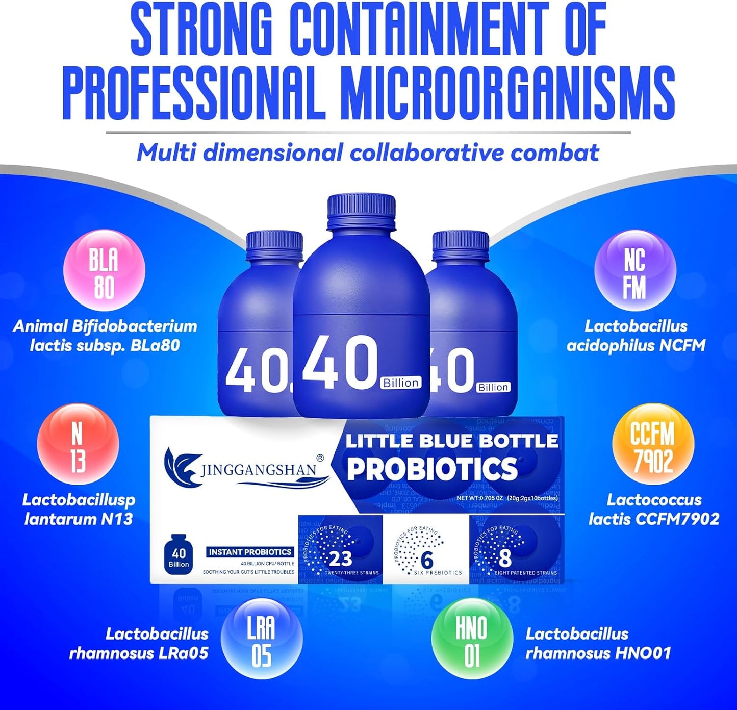 Little Blue Bottle Probiotics 40 Billion CFU - 30 Bottles, 0.7oz Each - Boosts Immune, Digestive, and Gut Health (10)