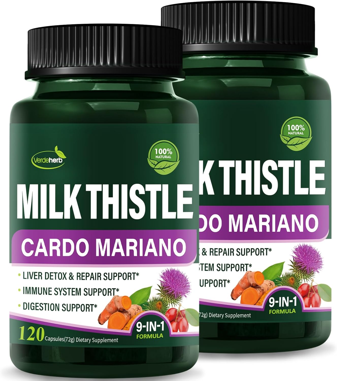 Liver Detox & Repair Herbal Complex Extract with Milk Thistle, Berberine, Turmeric for Immune System & Digestion - 240 Capsules