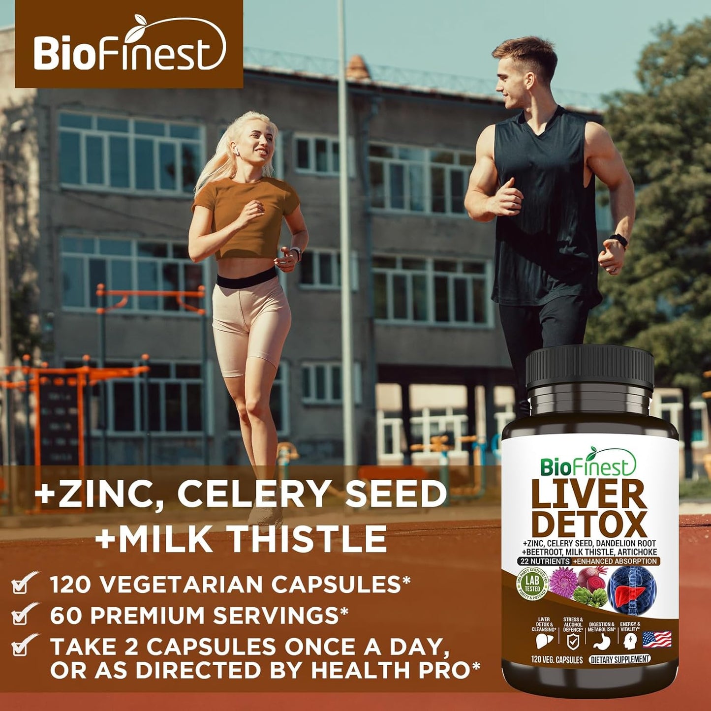 Liver Detox Supplement with 22 Nutrients - Milk Thistle, Artichoke, Beet Root, Turmeric, Ginger - Cleanse Alcohol, Boost Energy, Aid Digestion, Support Metabolism (120 Veg. Capsules)