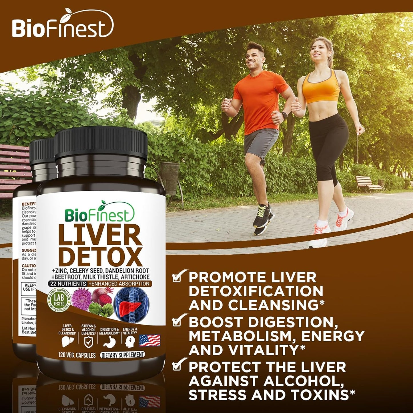 Liver Detox Supplement with 22 Nutrients - Milk Thistle, Artichoke, Beet Root, Turmeric, Ginger - Cleanse Alcohol, Boost Energy, Aid Digestion, Support Metabolism (120 Veg. Capsules)