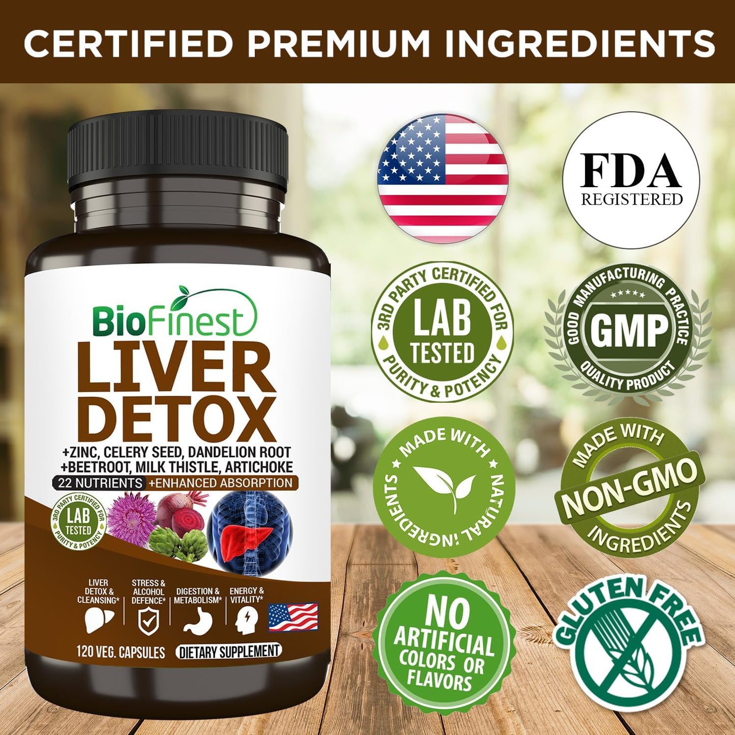 Liver Detox Supplement with 22 Nutrients - Milk Thistle, Artichoke, Beet Root, Turmeric, Ginger - Cleanse Alcohol, Boost Energy, Aid Digestion, Support Metabolism (120 Veg. Capsules)