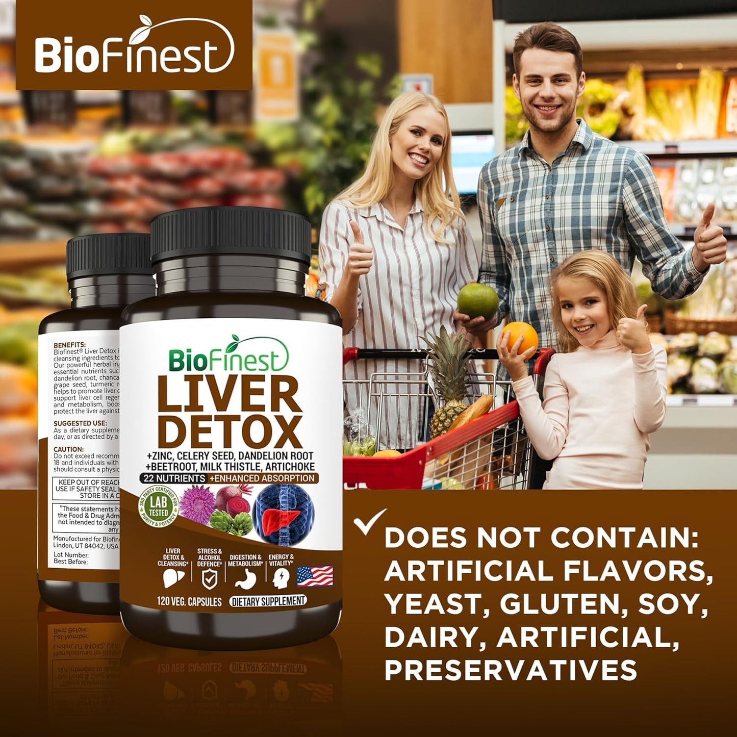 Liver Detox Supplement with 22 Nutrients - Milk Thistle, Artichoke, Beet Root, Turmeric, Ginger - Cleanse Alcohol, Boost Energy, Aid Digestion, Support Metabolism (120 Veg. Capsules)