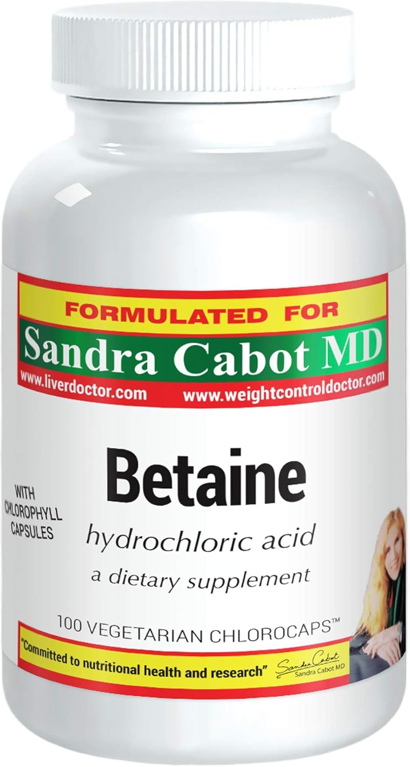 LiverDoctor Betaine HCL Supplement Capsules - Pure Betaine HCL 100 Chlorocaps for Digestive Health