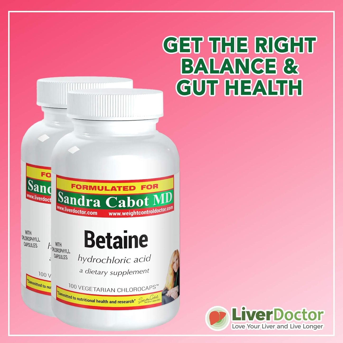 LiverDoctor Betaine HCL Supplement Capsules - Pure Betaine HCL 100 Chlorocaps for Digestive Health