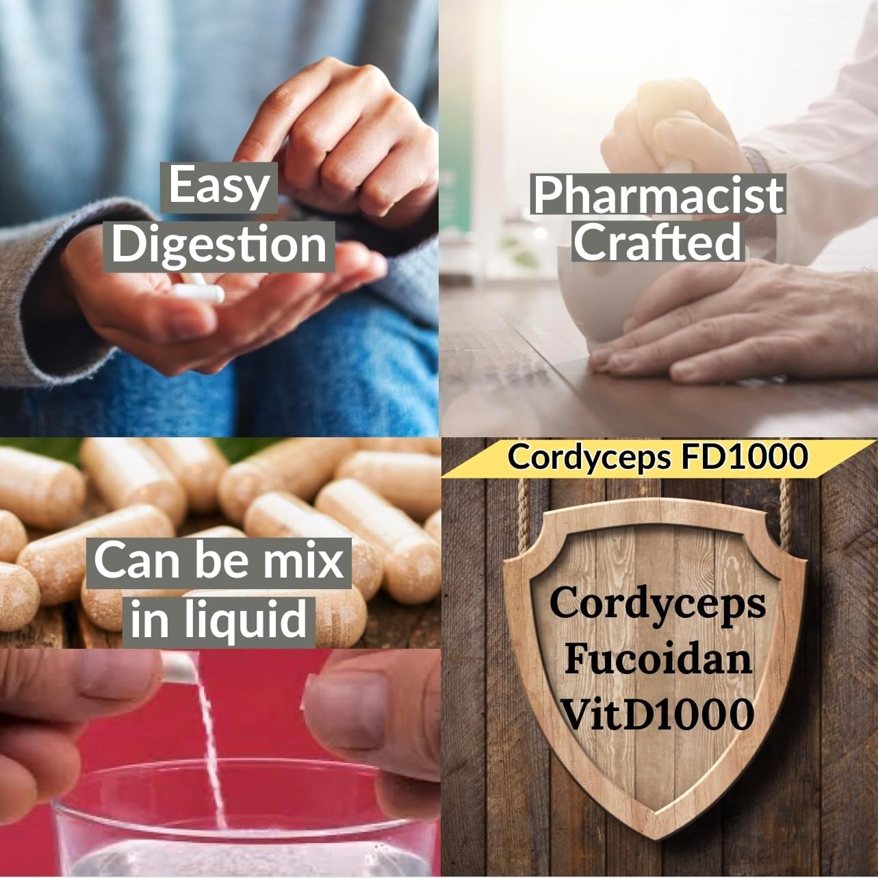 LL Supplement Cordyceps FD1000 Pharmacist Formula - Immune Booster with Fucoidan and Vitamin D - 60 Capsules