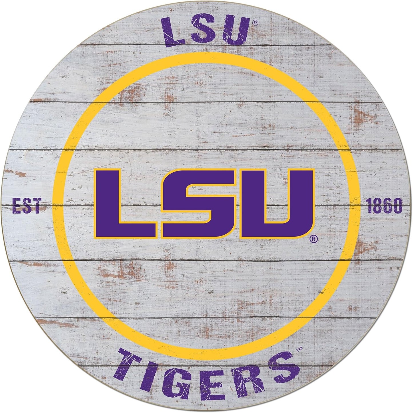 LSU Tigers Weathered Circle Sign, 20x20 Inches - Unique LSU Fighting Tigers Wall Art for Dorm Room, Bedroom, Fan Cave, Living Room - Display Your Team Spirit with Tigers Decor