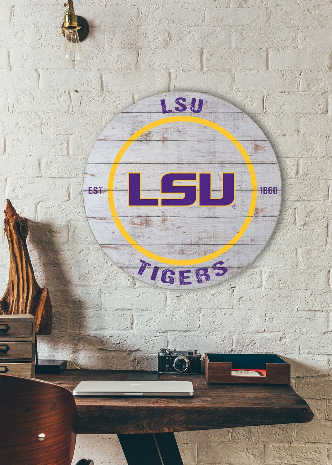 LSU Tigers Weathered Circle Sign, 20x20 Inches - Unique LSU Fighting Tigers Wall Art for Dorm Room, Bedroom, Fan Cave, Living Room - Display Your Team Spirit with Tigers Decor