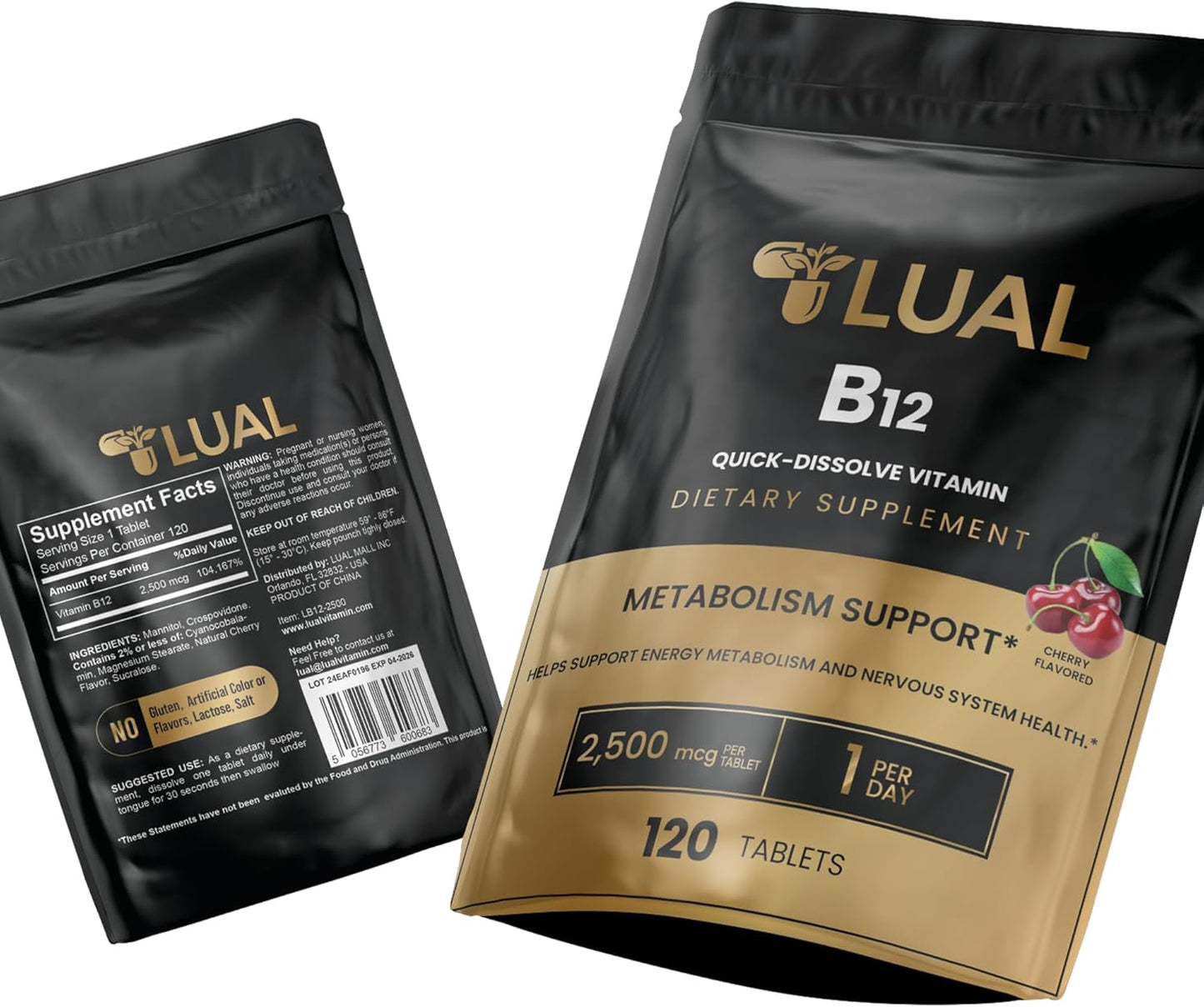LUAL Vitamin B12 2500 mcg Quick-Dissolve Tablets for Women and Men - B12 Complex Dietary Supplement with B Vitamins - 120 Tablets