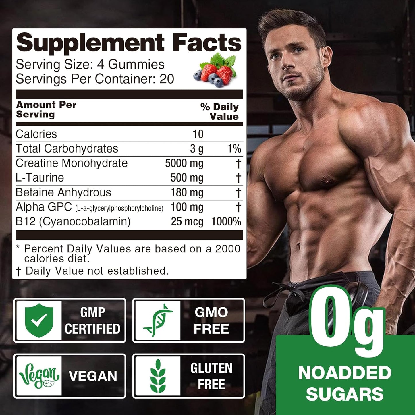 LUCKCHAN Creatine Monohydrate Gummies (4 Pack) - Muscle Strength, Builder, Energy Boost - 320 Count Pre-Workout Supplement for Men & Women