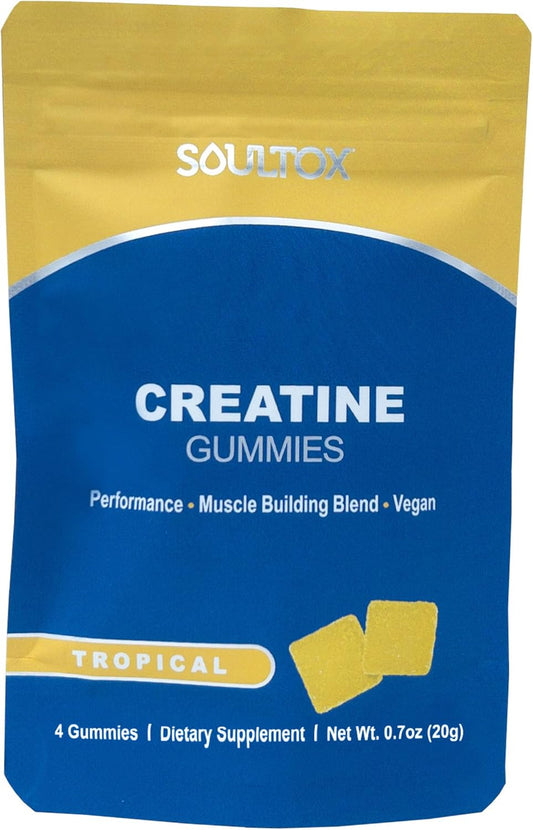 Lucky Soul Soultox Creatine Gummy Packs - Tropical Flavor - Vegan Formula with Creatine Monohydrate for Muscle Growth - 10 Pack