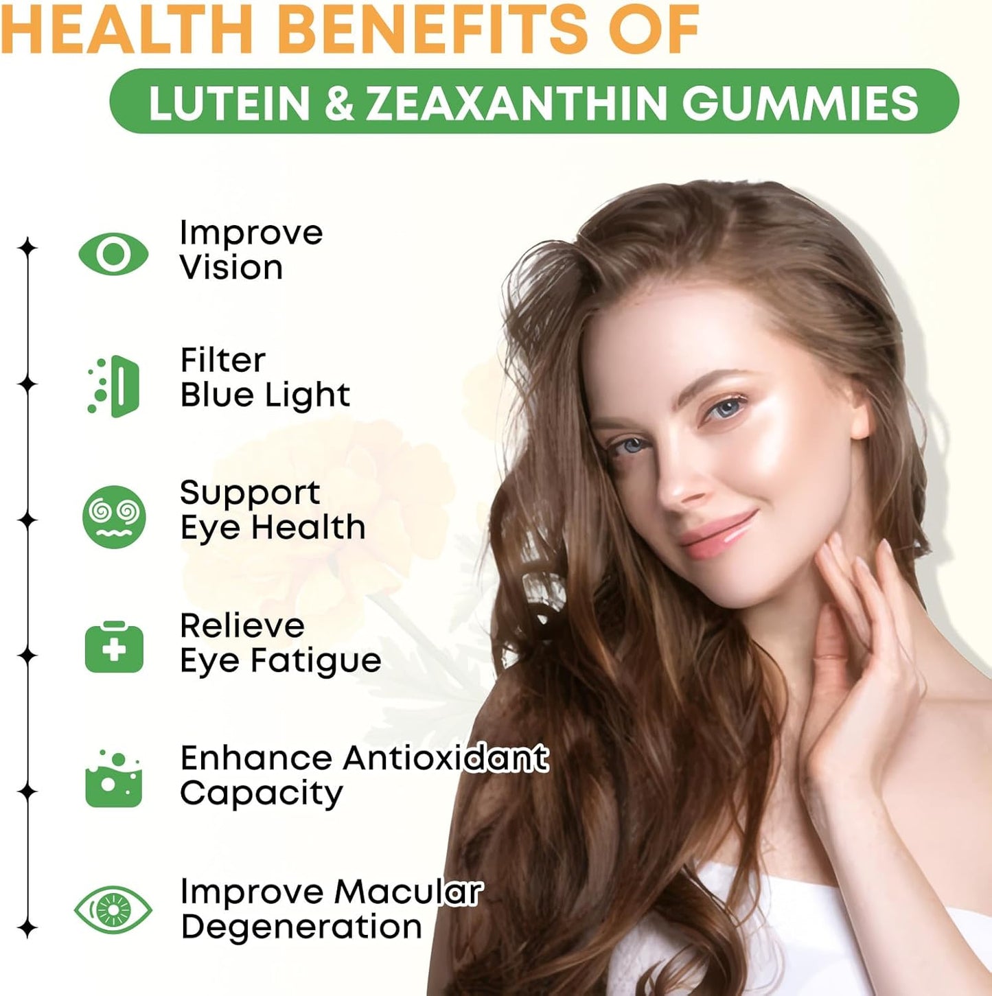 Lutein and Zeaxanthin Gummies for Adults | Eye Health Supplement with 10 Essential Eye Vitamins | Mango Flavor, 60 Count