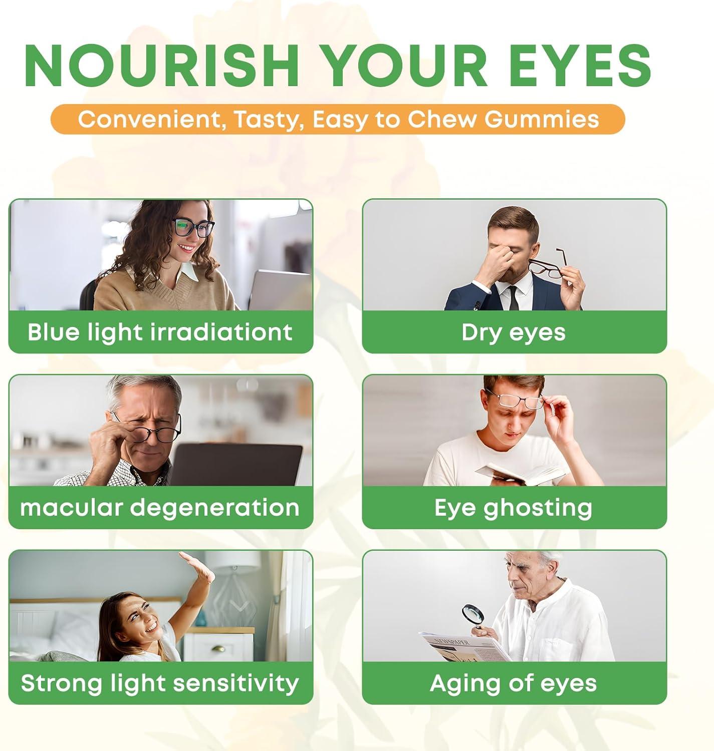 Lutein and Zeaxanthin Gummies for Adults | Eye Health Supplement with 10 Essential Eye Vitamins | Mango Flavor, 60 Count