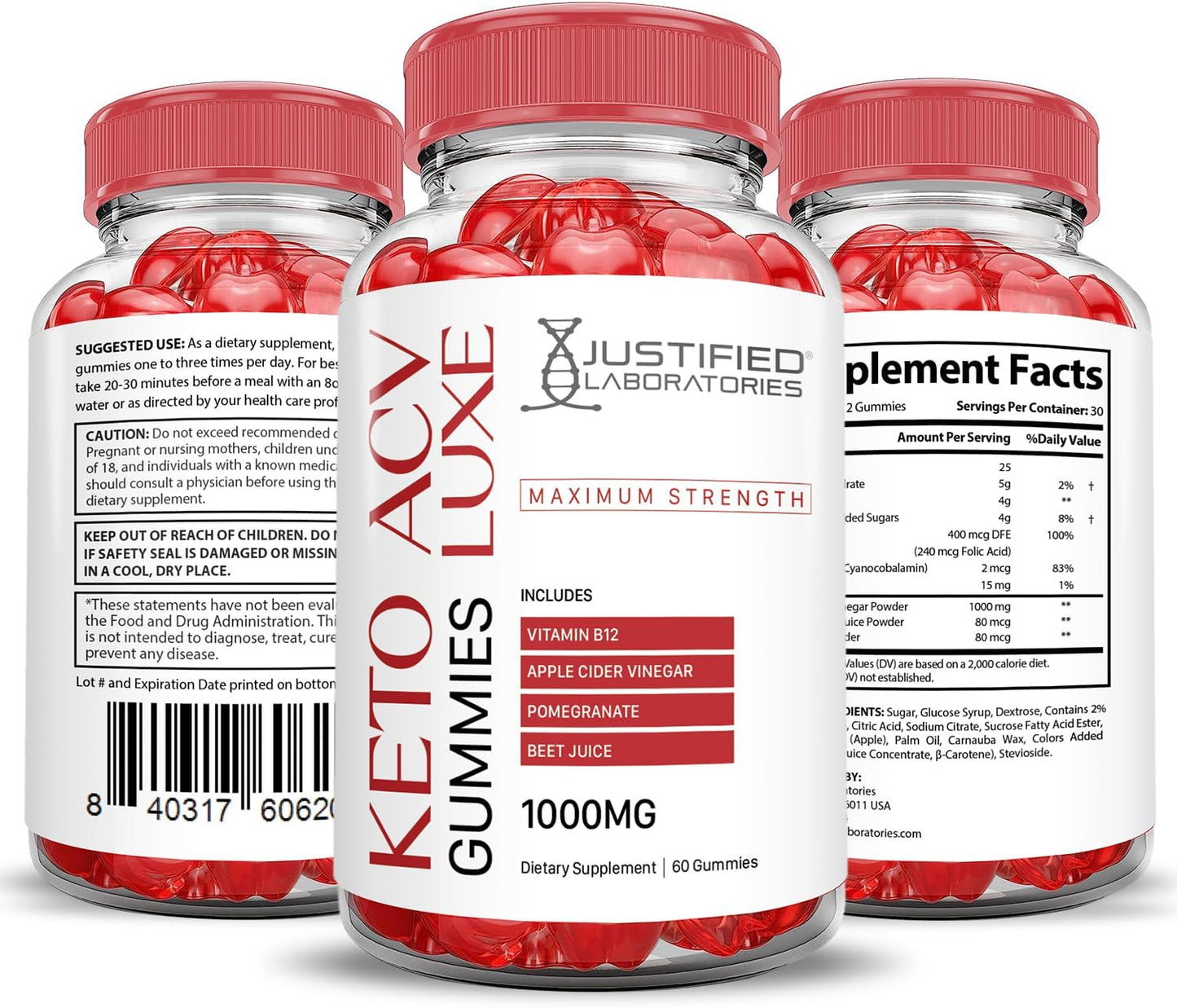 Luxe Keto ACV Gummies (2 Pack) Advanced Formula 1000MG with Pomegranate Beet Juice - Vegan Non GMO 120 Gummys