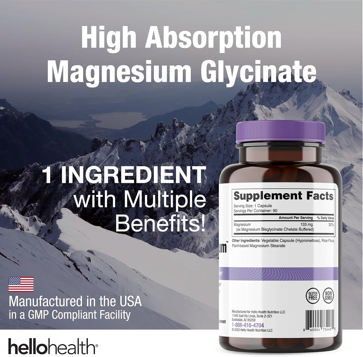 Magnesium Glycinate Chelated Supplement for Calm, Sleep, Muscle Recovery - 400mg Serving, 90 ct - 2 Pack