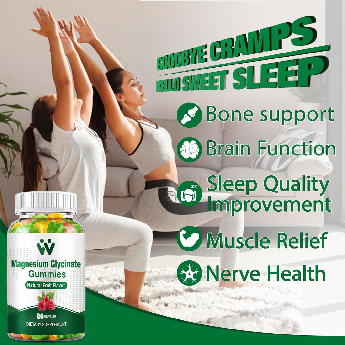 Magnesium Glycinate Gummies 400mg for Sleep, Stress, Muscle Relief - Sugar Free, Vegan, Non GMO - Adults & Kids Magnesium Supplement