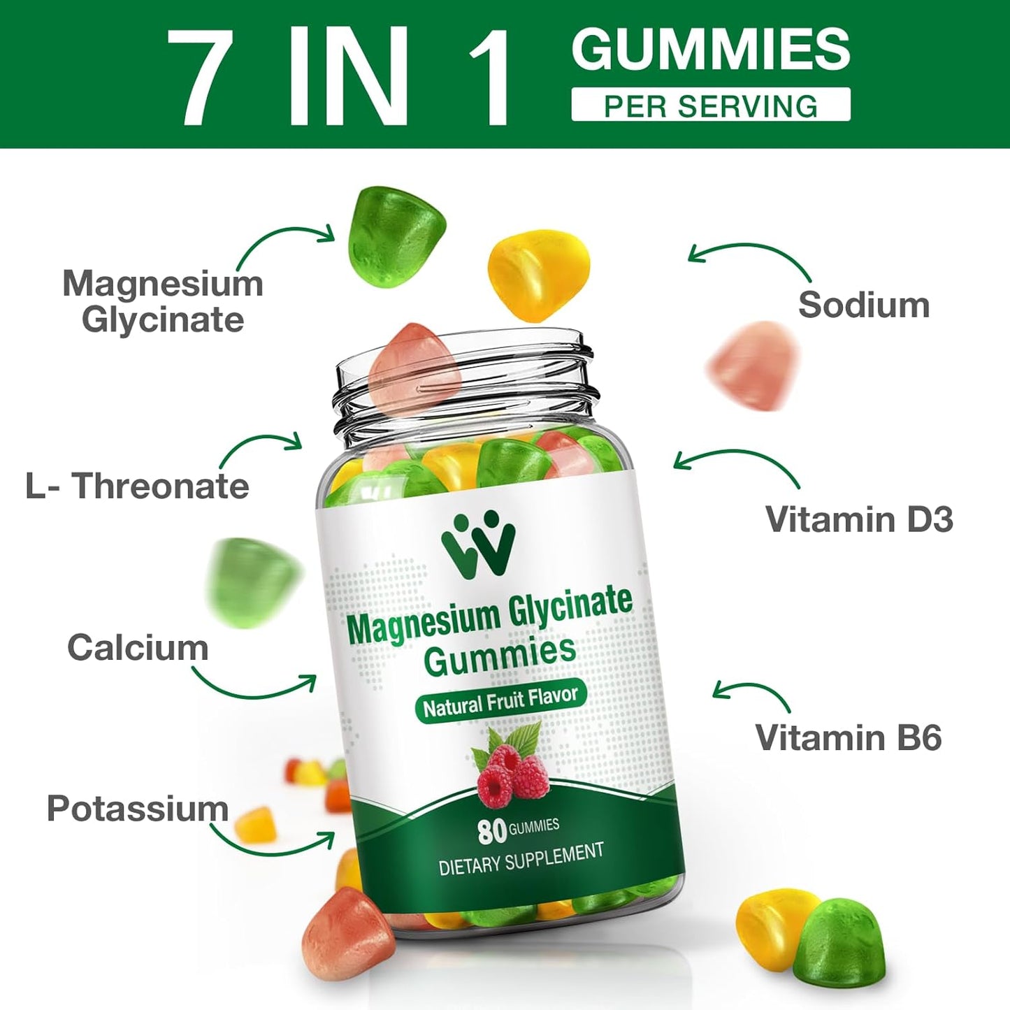 Magnesium Glycinate Gummies 400mg for Sleep, Stress, Muscle Relief - Sugar Free, Vegan, Non GMO - Adults & Kids Magnesium Supplement