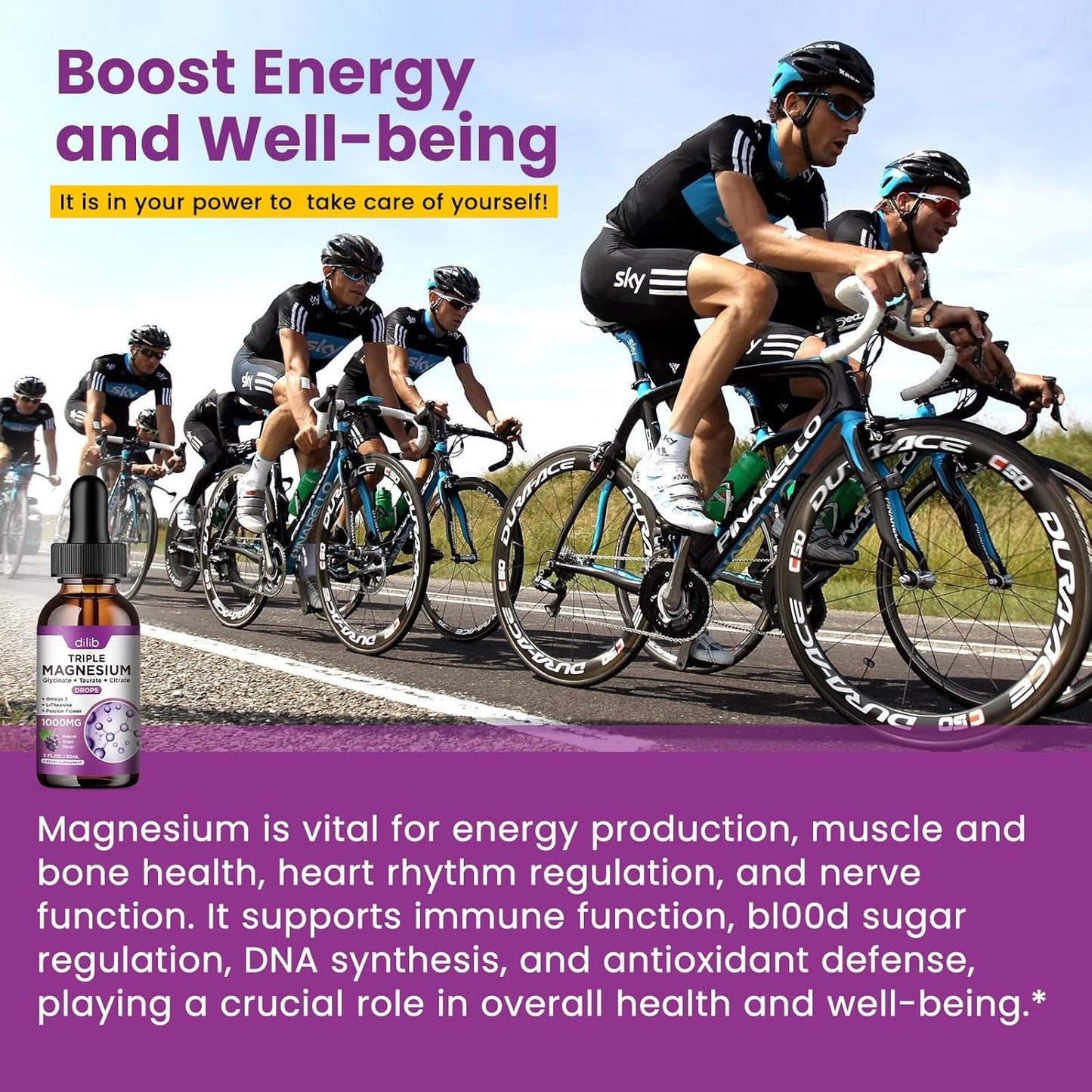 Magnesium Glycinate Liquid Drops with Taurate Citrate - Vegan Sleep and Stress Relief Supplement - 2 Fl Oz Grape Flavor