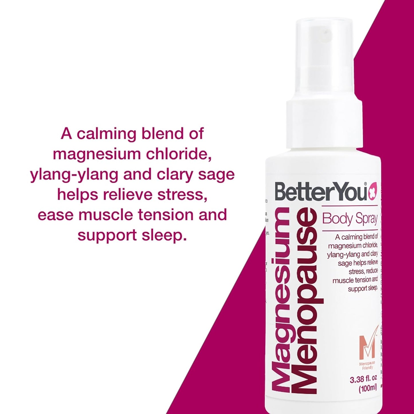 Magnesium Menopause Body Spray with Ylang-ylang and Clary Sage for Symptom Relief, Stress Reduction, and Sleep Support