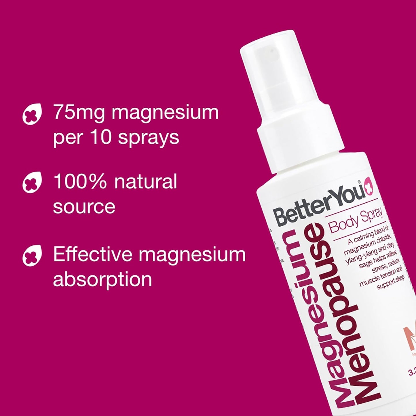 Magnesium Menopause Body Spray with Ylang-ylang and Clary Sage for Symptom Relief, Stress Reduction, and Sleep Support