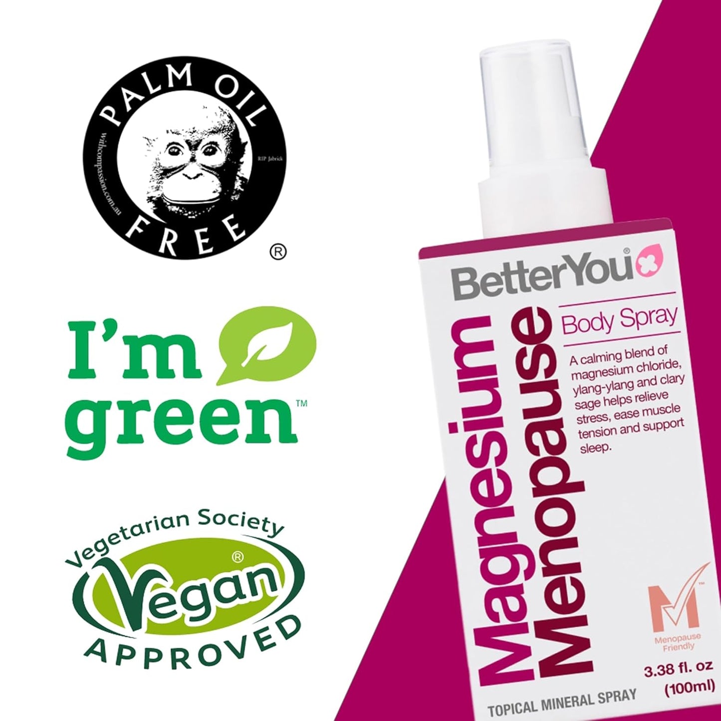 Magnesium Menopause Body Spray with Ylang-ylang and Clary Sage for Symptom Relief, Stress Reduction, and Sleep Support