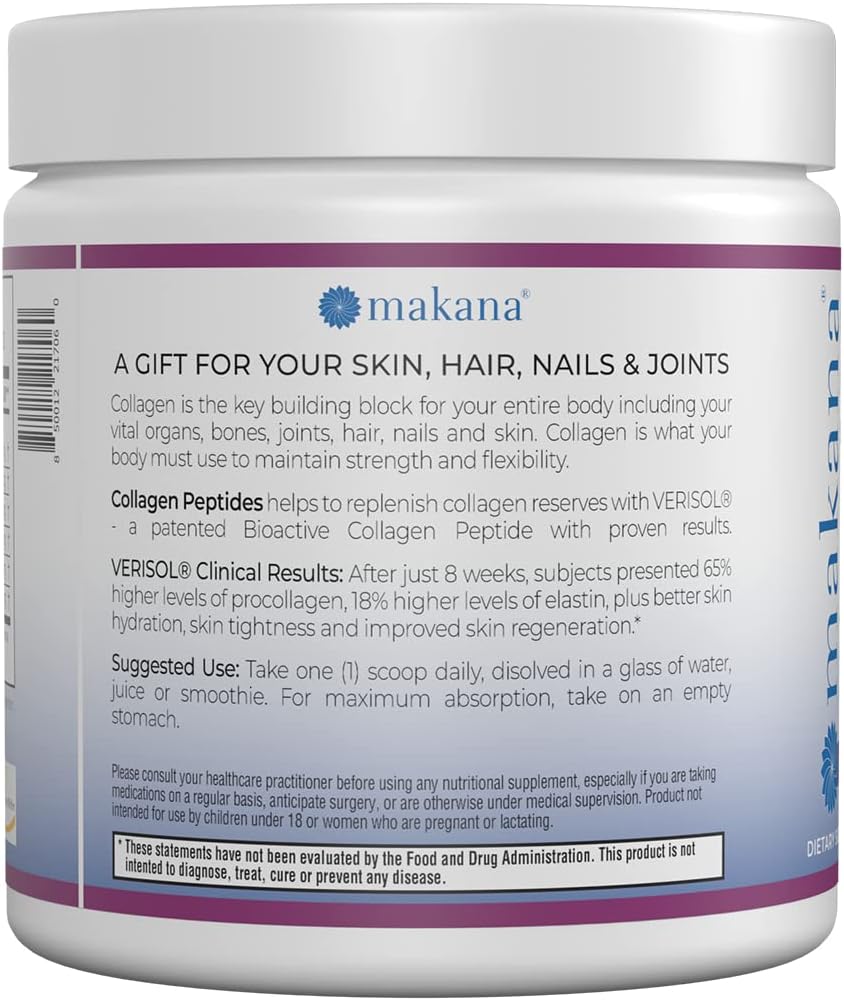 Makana Collagen Peptides Plus with Verisol, Vitamin C, Hyaluronic Acid - Supports Hair, Skin, Nails, Joints - 30 Servings, Raspberry Flavor