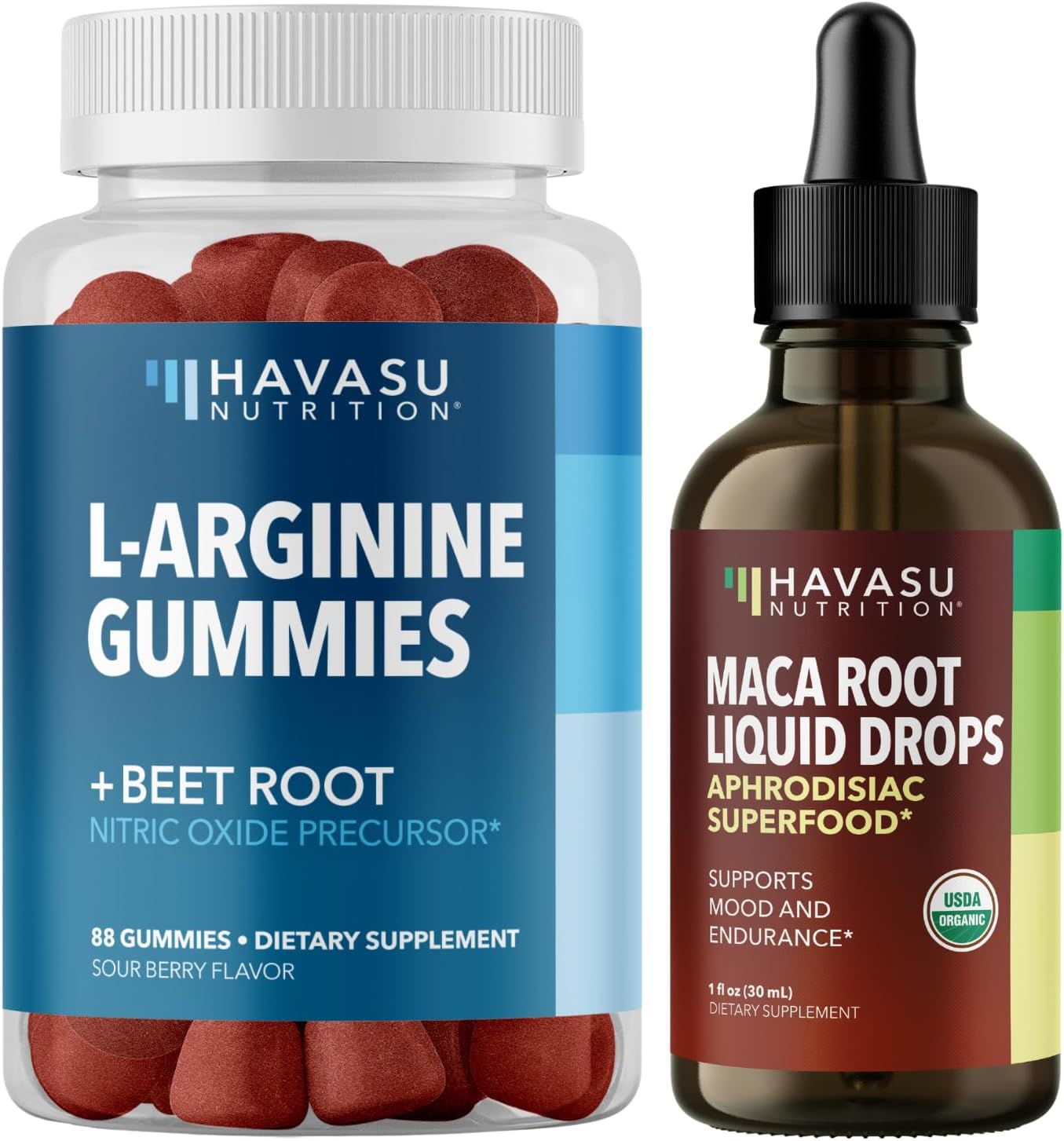 Male Endurance Bundle: L-Arginine Gummies and Organic Maca Root Liquid Drops by Havasu Nutrition