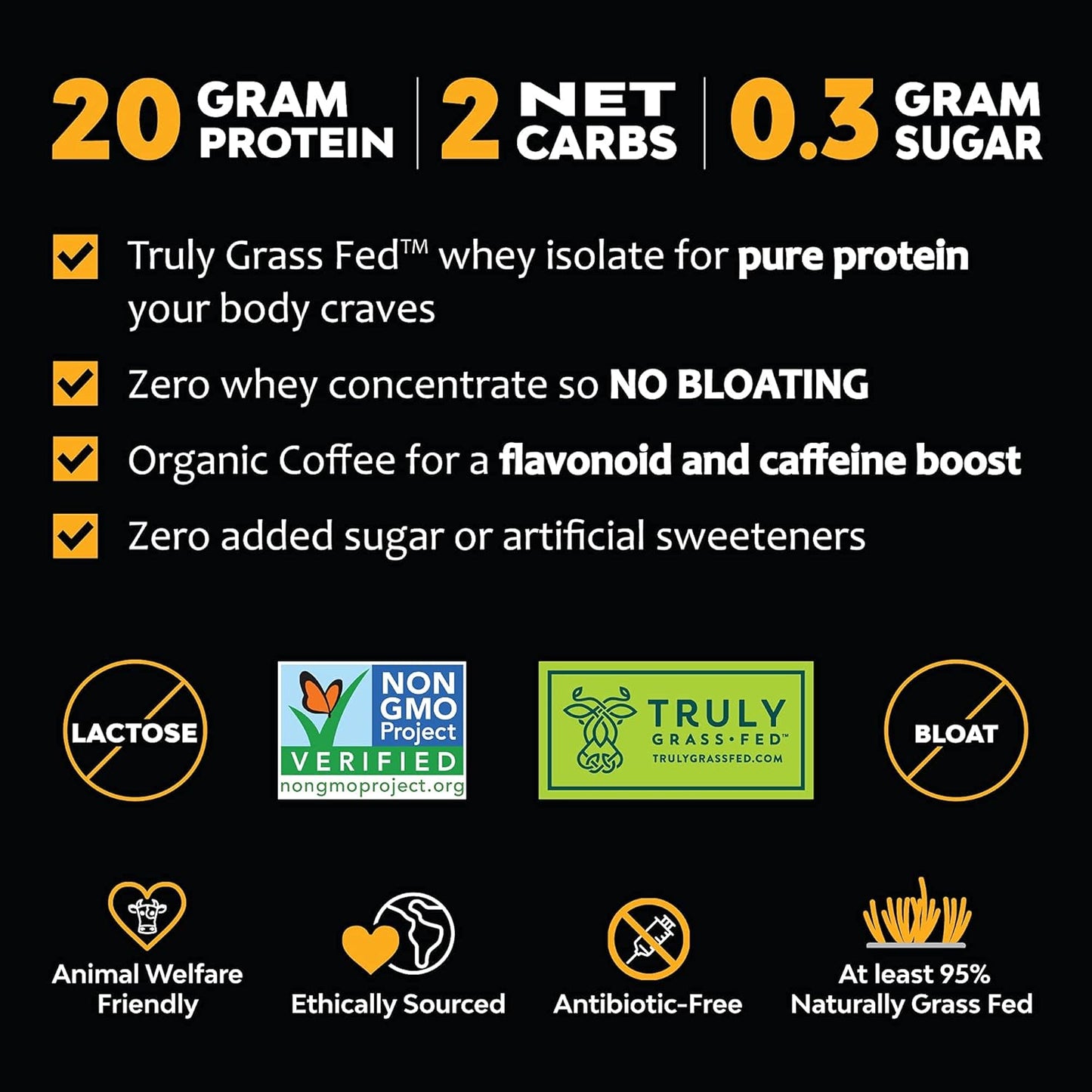 MariGold Iced Café Mocha High Protein Coffee: 20g Grass Fed Whey Protein Isolate, Energy Boost, 2 Shots Organic Espresso, Non-GMO, 2 Net Carb, 1 Lb Bag, 15 Servings