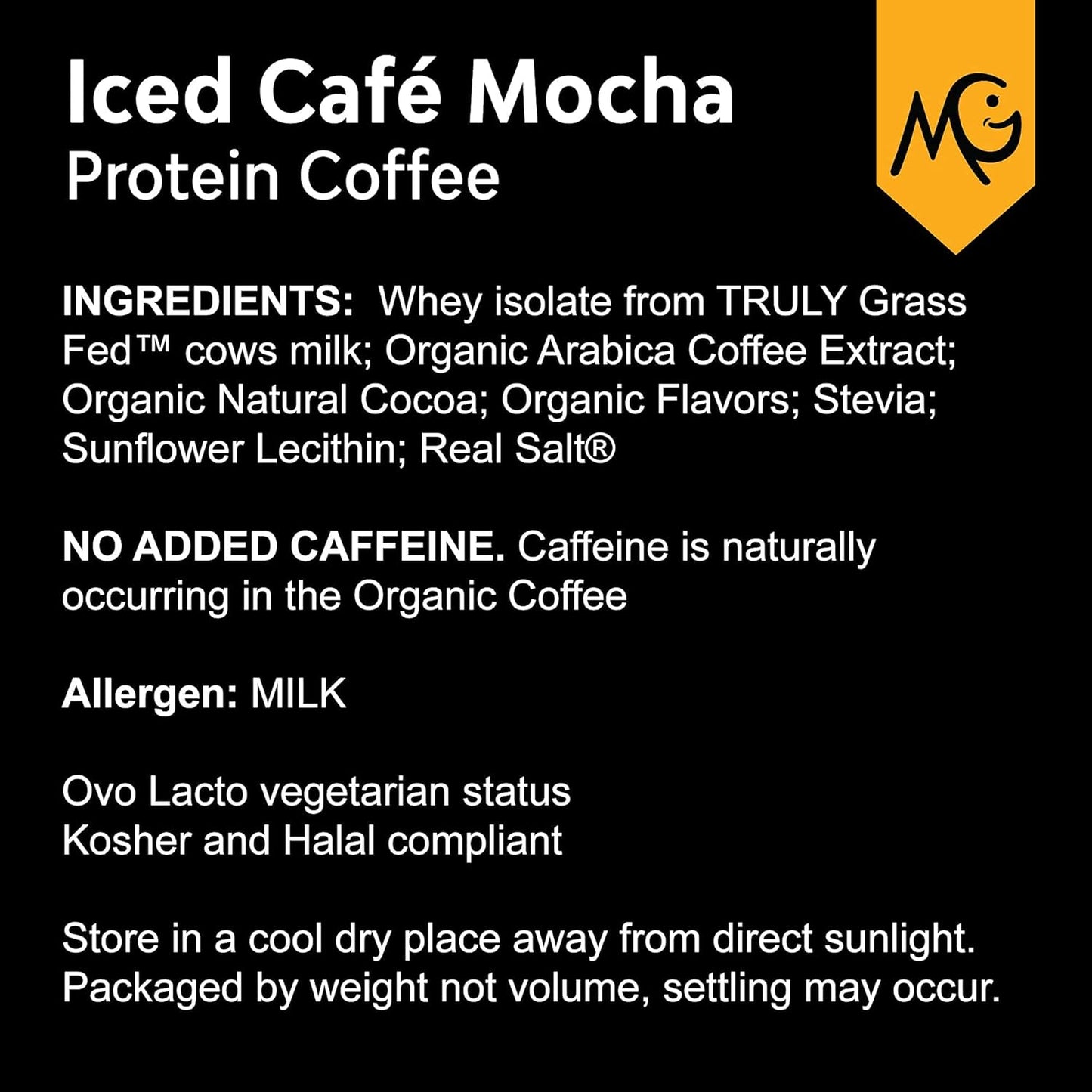 MariGold Iced Café Mocha High Protein Coffee: 20g Grass Fed Whey Protein Isolate, Energy Boost, 2 Shots Organic Espresso, Non-GMO, 2 Net Carb, 1 Lb Bag, 15 Servings