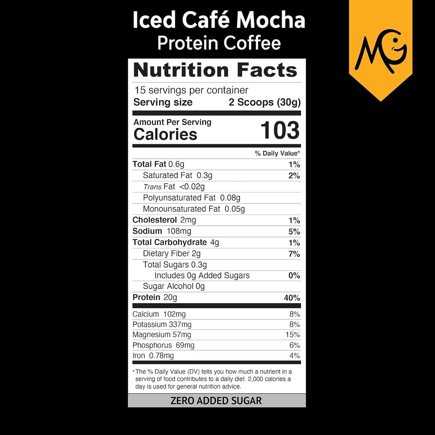 MariGold Iced Café Mocha High Protein Coffee: 20g Grass Fed Whey Protein Isolate, Energy Boost, 2 Shots Organic Espresso, Non-GMO, 2 Net Carb, 1 Lb Bag, 15 Servings