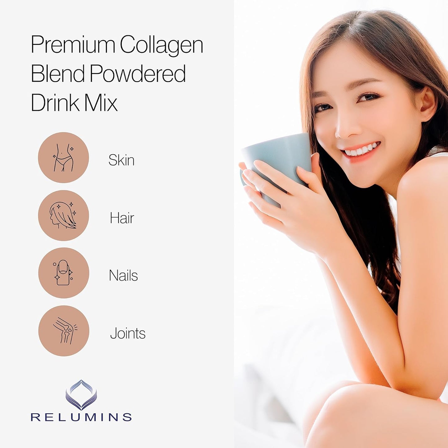 Marine Collagen Powder Drink Mix with Glutathione, Green Tea, CoQ10, Hyaluronic Acid - Blueberry Flavored - 10 Sachets