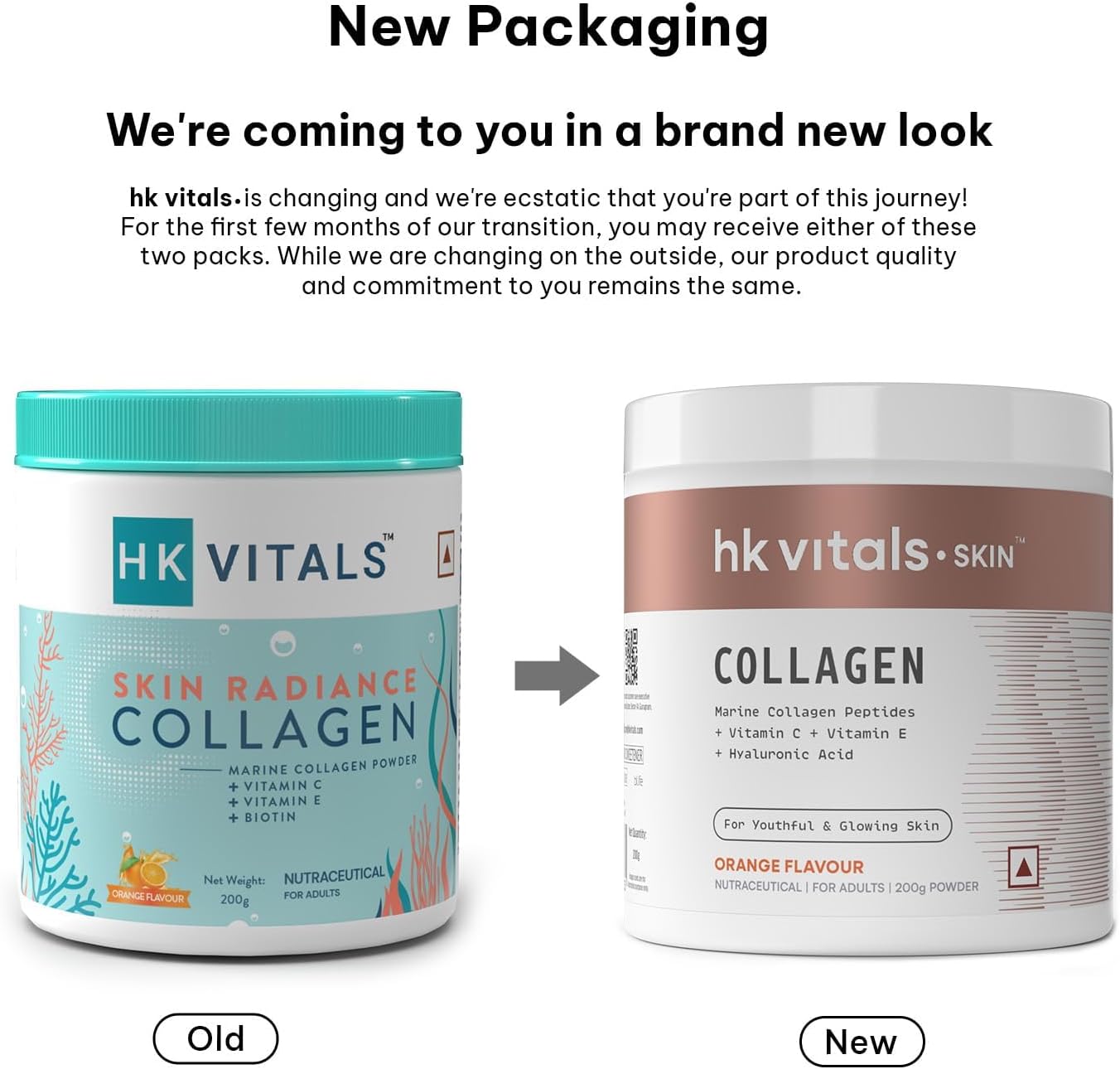 Marine Collagen Powder Supplement with Vitamin C, E, and Sodium Hyaluronate for Healthy Skin, Hair, and Nails - Orange Flavor, 200g