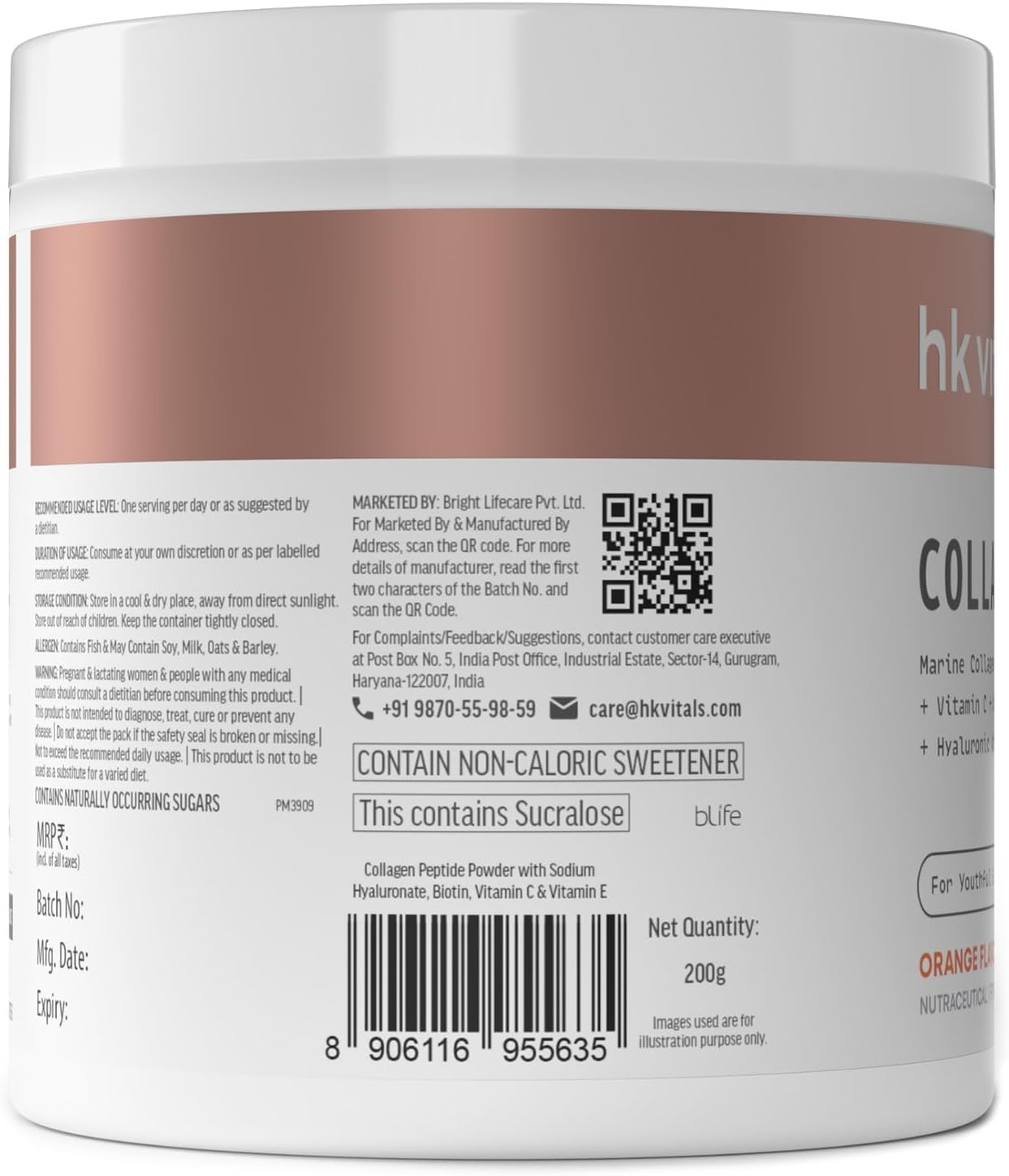 Marine Collagen Supplement 200g with Vitamin C, E, Hyaluronate - Healthy Skin, Hair & Nails Formula