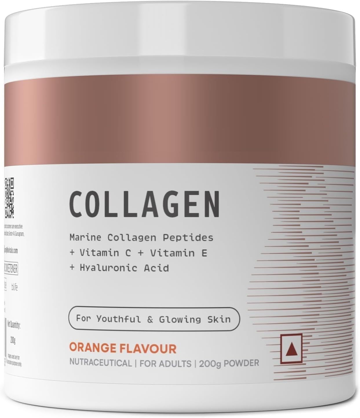 Marine Collagen Supplement with Vitamin C, E, and Sodium Hyaluronate for Healthy Skin, Hair & Nails - Orange Flavor, 200g