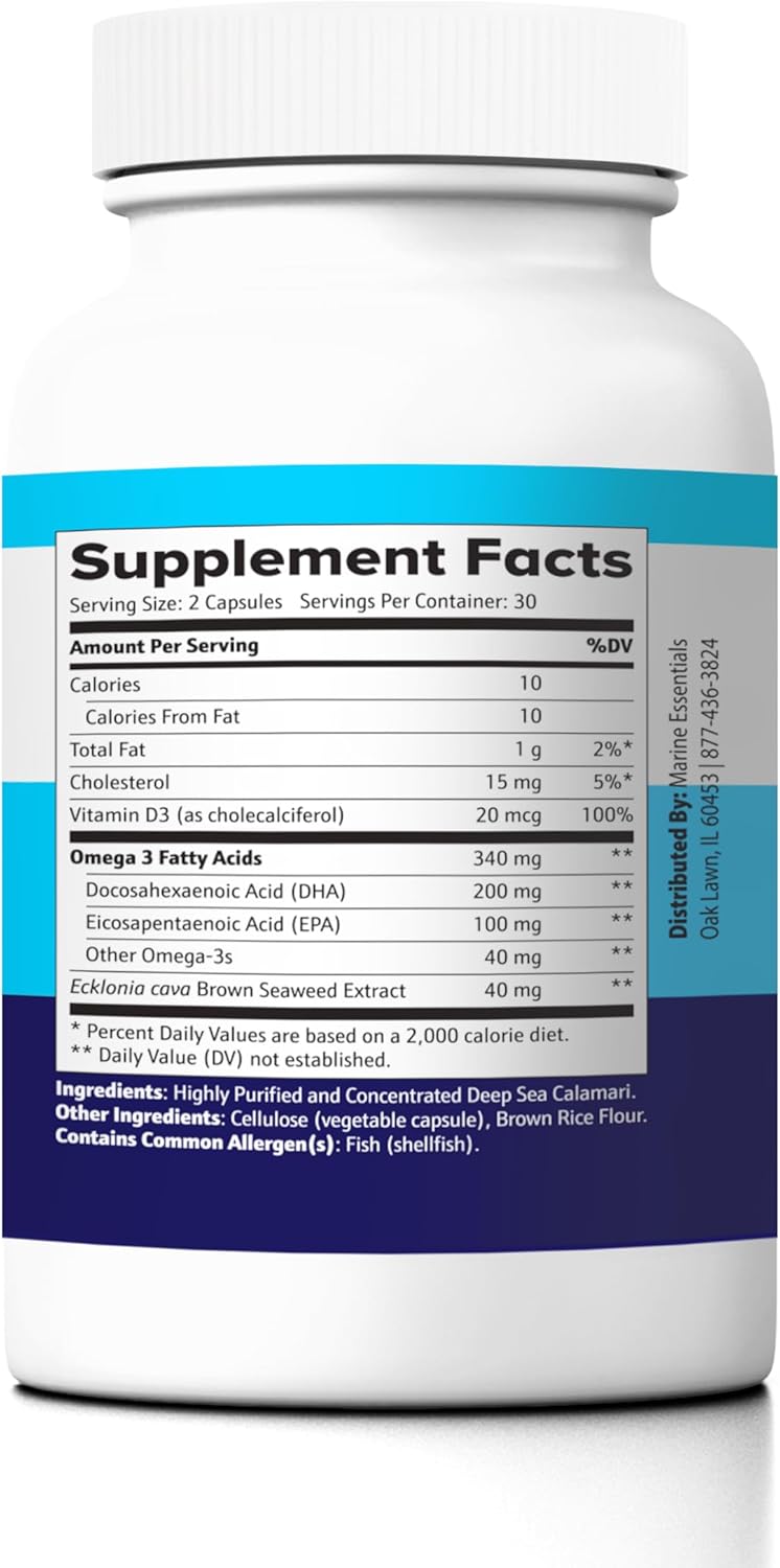 Marine D3 Omega 3 Calamari Ecklonia Cava DHA - Marine Essentials (60 Capsules)