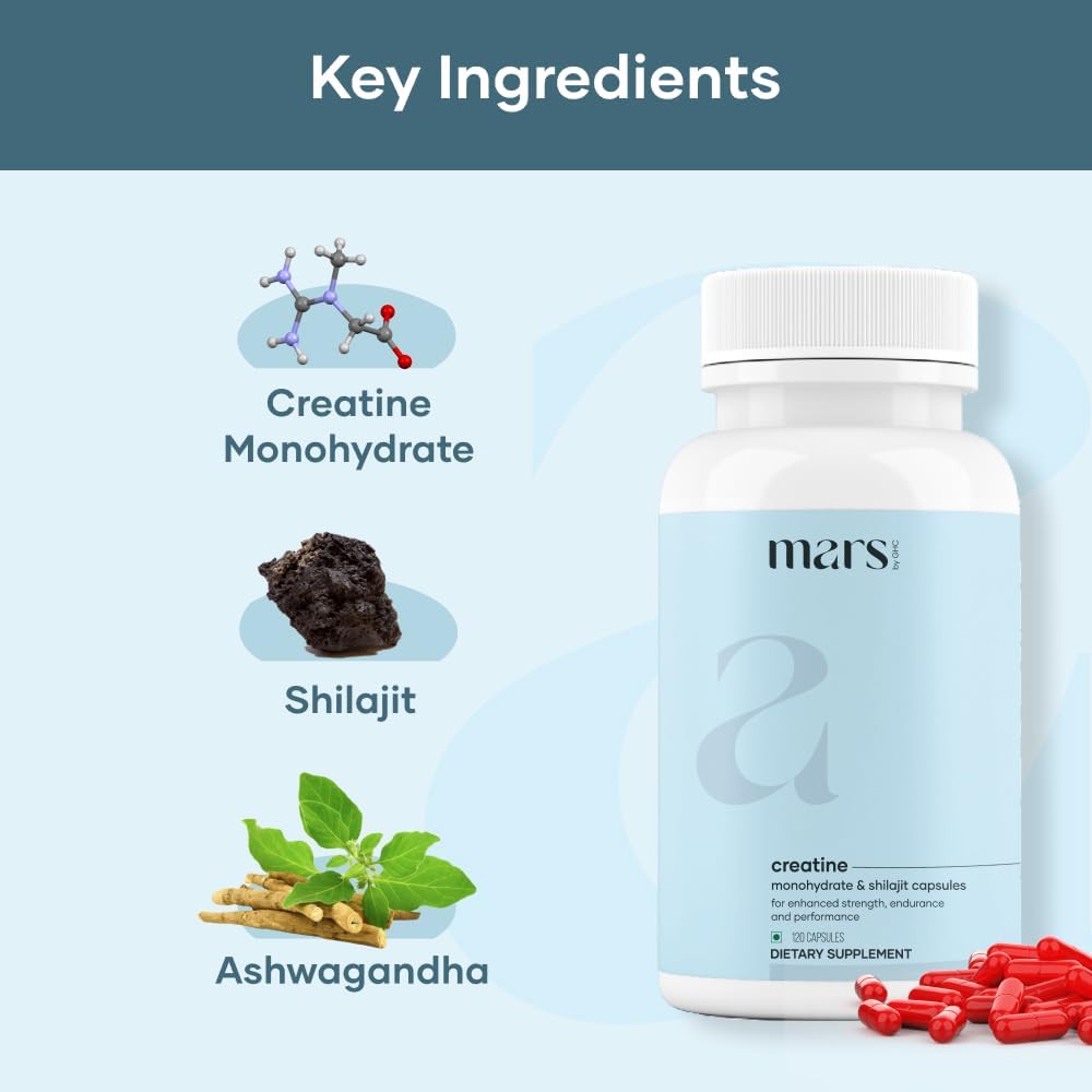 Mars Micronized Creatine Monohydrate Caps with Shilajit: Natural Well Being Supplement Pack of 1