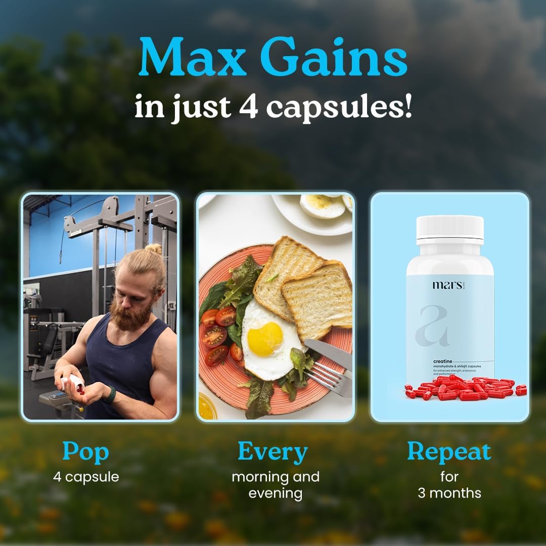 Mars Micronized Creatine Monohydrate Capsules with Shilajit - 100% Pure and Natural - Pack of 2