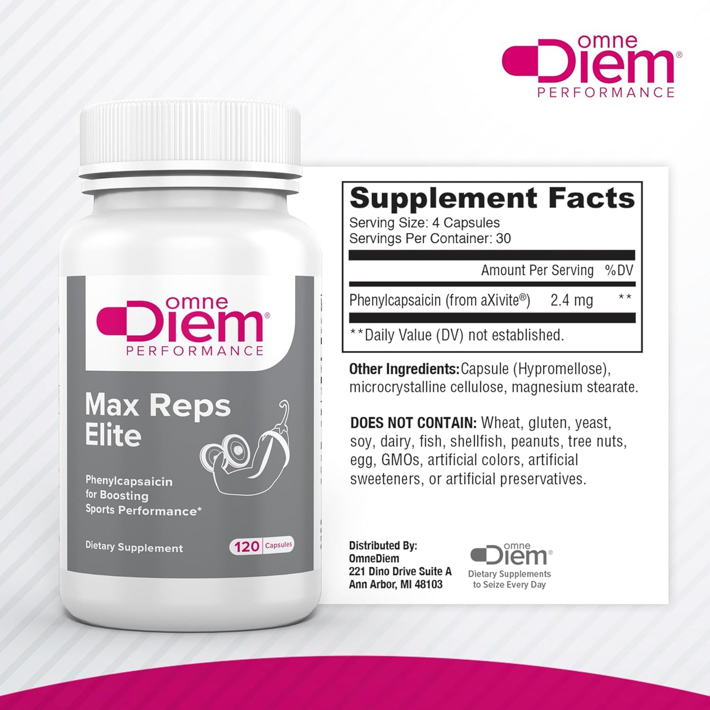 Max Reps Elite Capsules - Phenylcapsaicin Sports Performance Supplement - Enhances Workout & Recovery, Reduces Fatigue - 120 ct