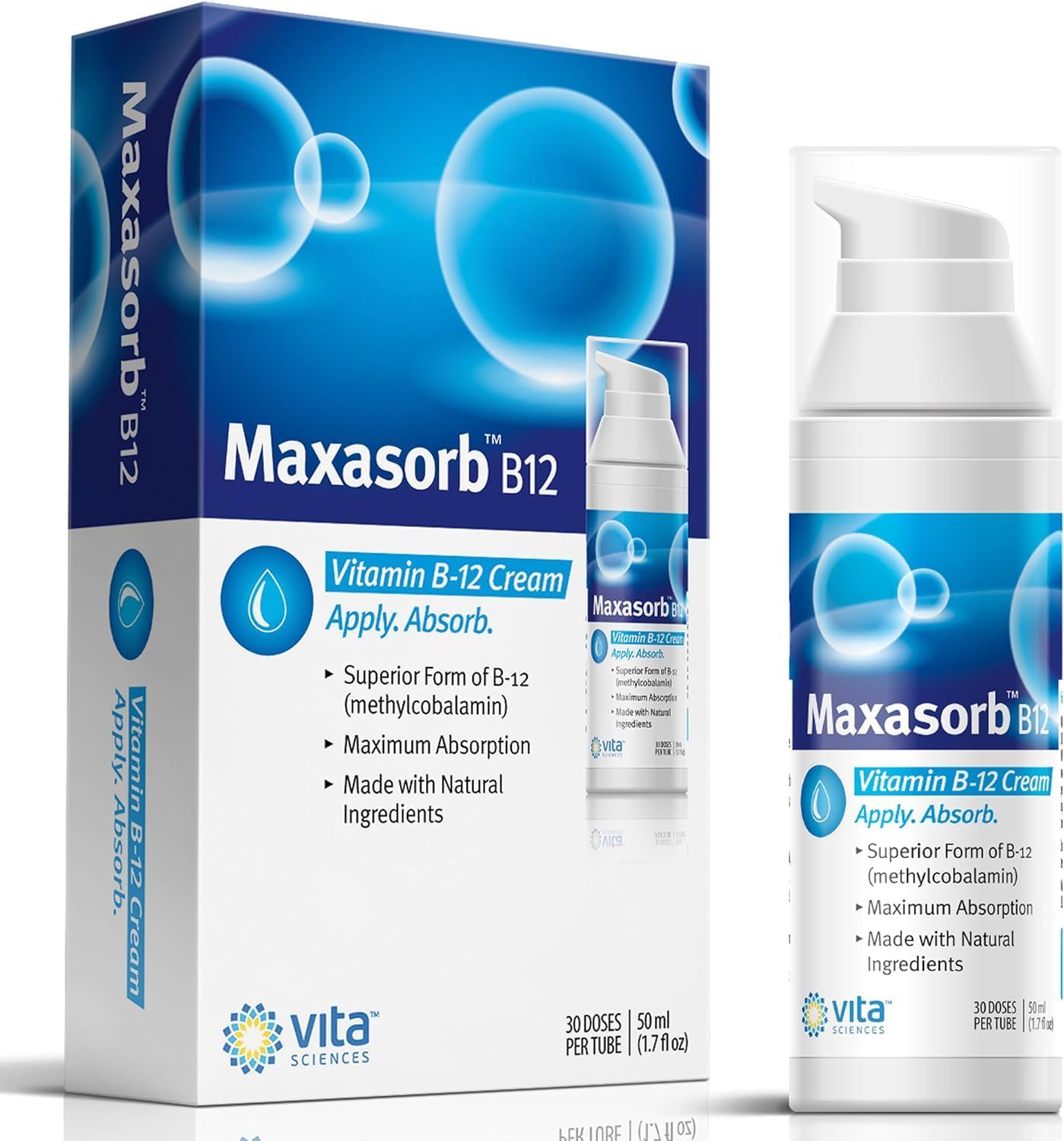 Maxasorb B12 Methylcobalamin Cream 1000 mcg for Energy, Health, and Skin - Pack of 6