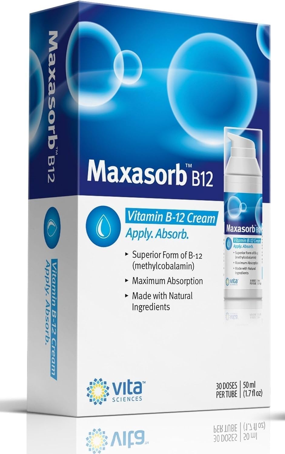Maxasorb B12 Methylcobalamin Cream 1000 mcg for Energy, Health, and Skin - Pack of 6