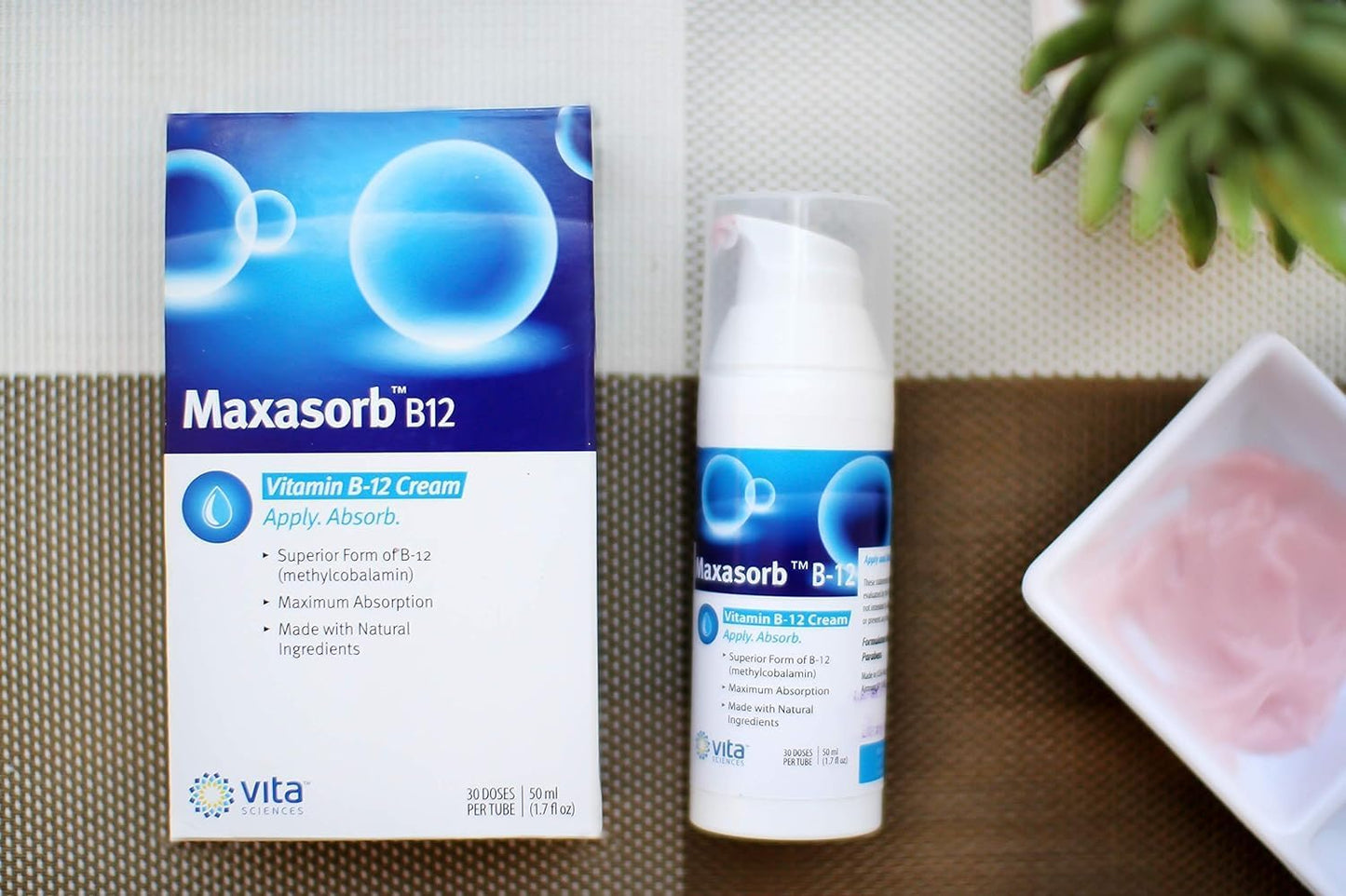 Maxasorb B12 Methylcobalamin Cream 1000 mcg for Energy, Health, and Skin - Pack of 6