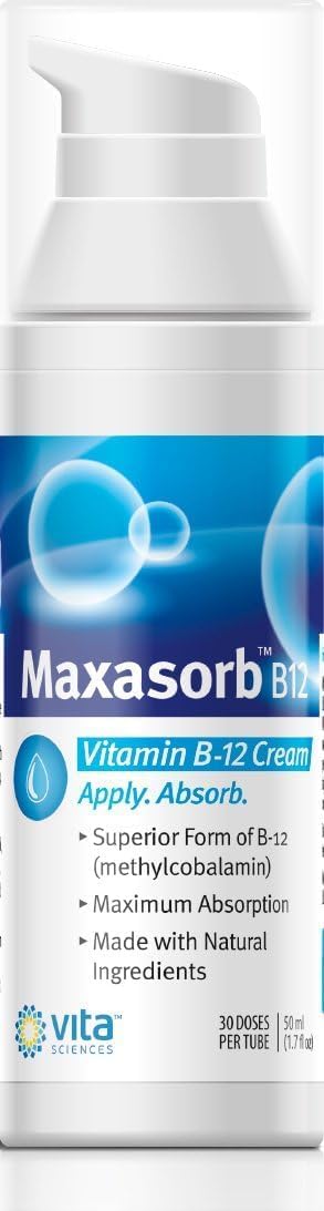 Maxasorb B12 Methylcobalamin Cream 1000 mcg for Energy, Health, and Skin - Pack of 6